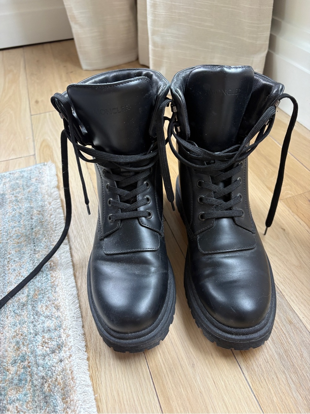 Women’s Moncler Patty Scarpa Black Leather Lace-up Boots 38